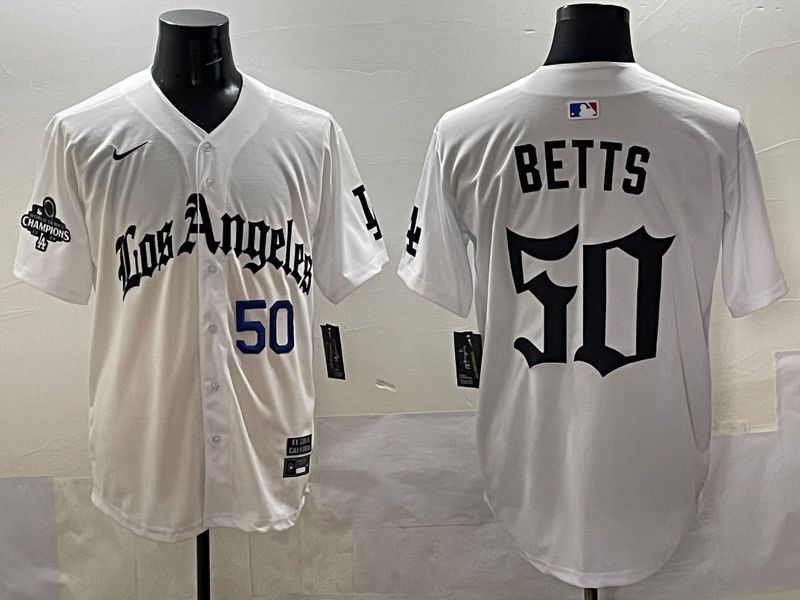 Men 2025 Los Angeles Dodgers #50 Betts White Five generations Joint Name Nike MLB Jersey style 5183
